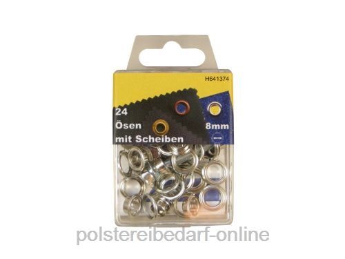 polstereibedarf-online 24 &Ouml;sen mit Scheiben und Werkzeug Silber 8mm
